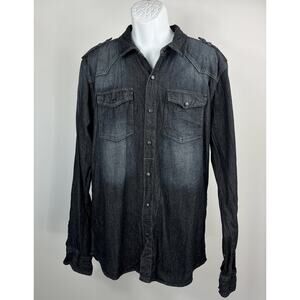 Men's Carbon Classic Fit Demin Long Sleeve Snap Up Dark Blue Size XL Shirt